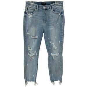 Judy Blue Jeans Boyfriend Fit Light Blue Pink Paint Splatter Denim Women's 11/30